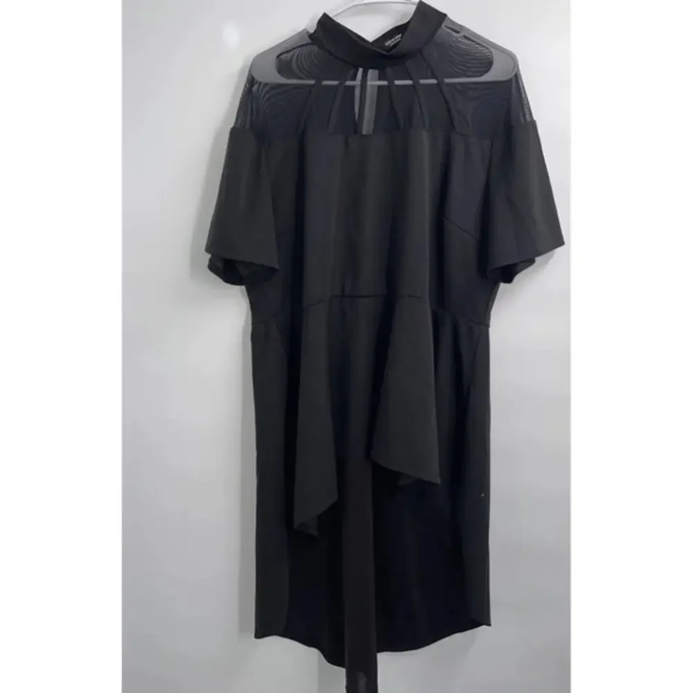 SHEIN Curve Black Mock Neck Mesh‎ Panel High Low Dress Plus Size 4XL